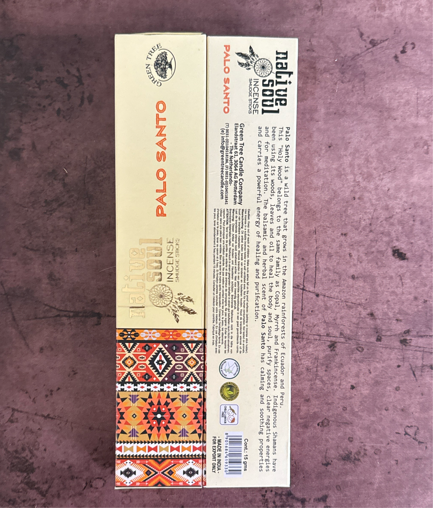 Native Soul Palo Santo Incense front and back package