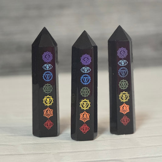 Black obsidian chakra tower