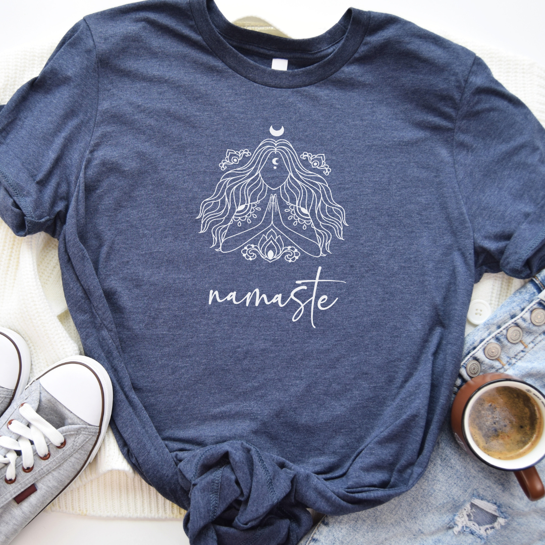 heather navy namaste shirt