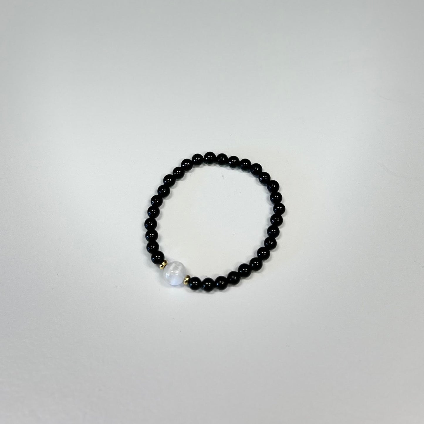 Black Tourmaline and Selenite Beaded Bracelet 8mm