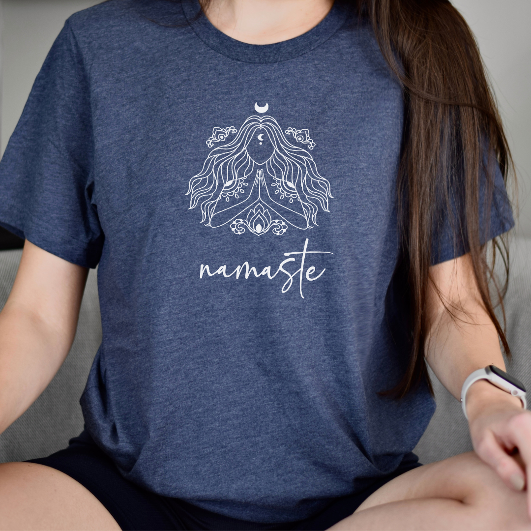 navy namaste yoga tee