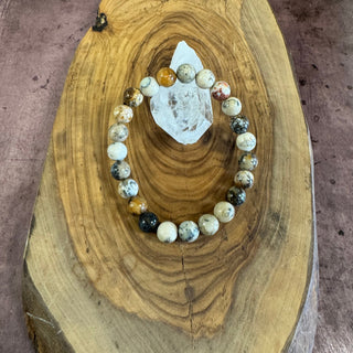 Beaded bracelet on a wooden surface