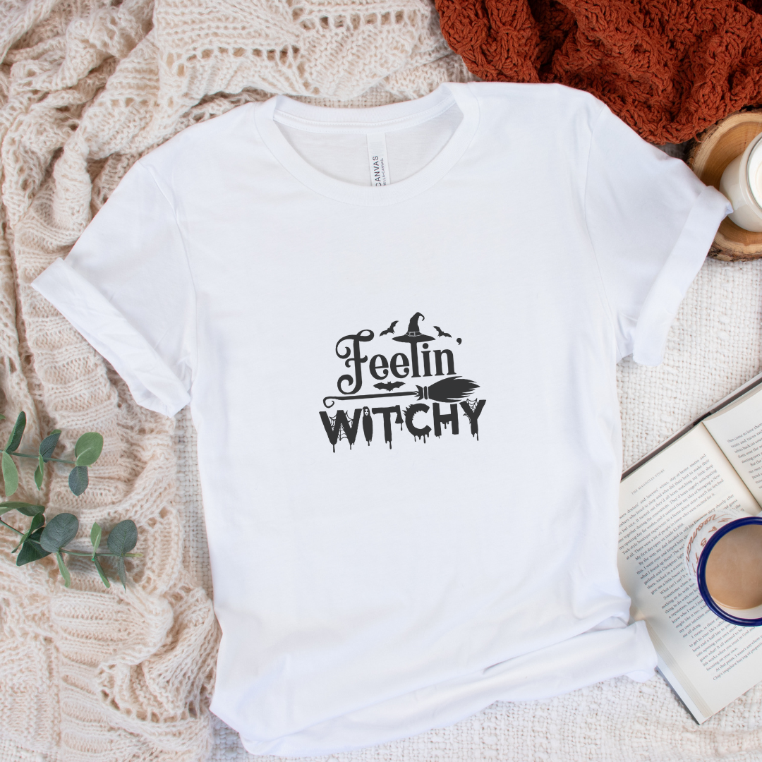 White Feelin witchy shirt with coffee