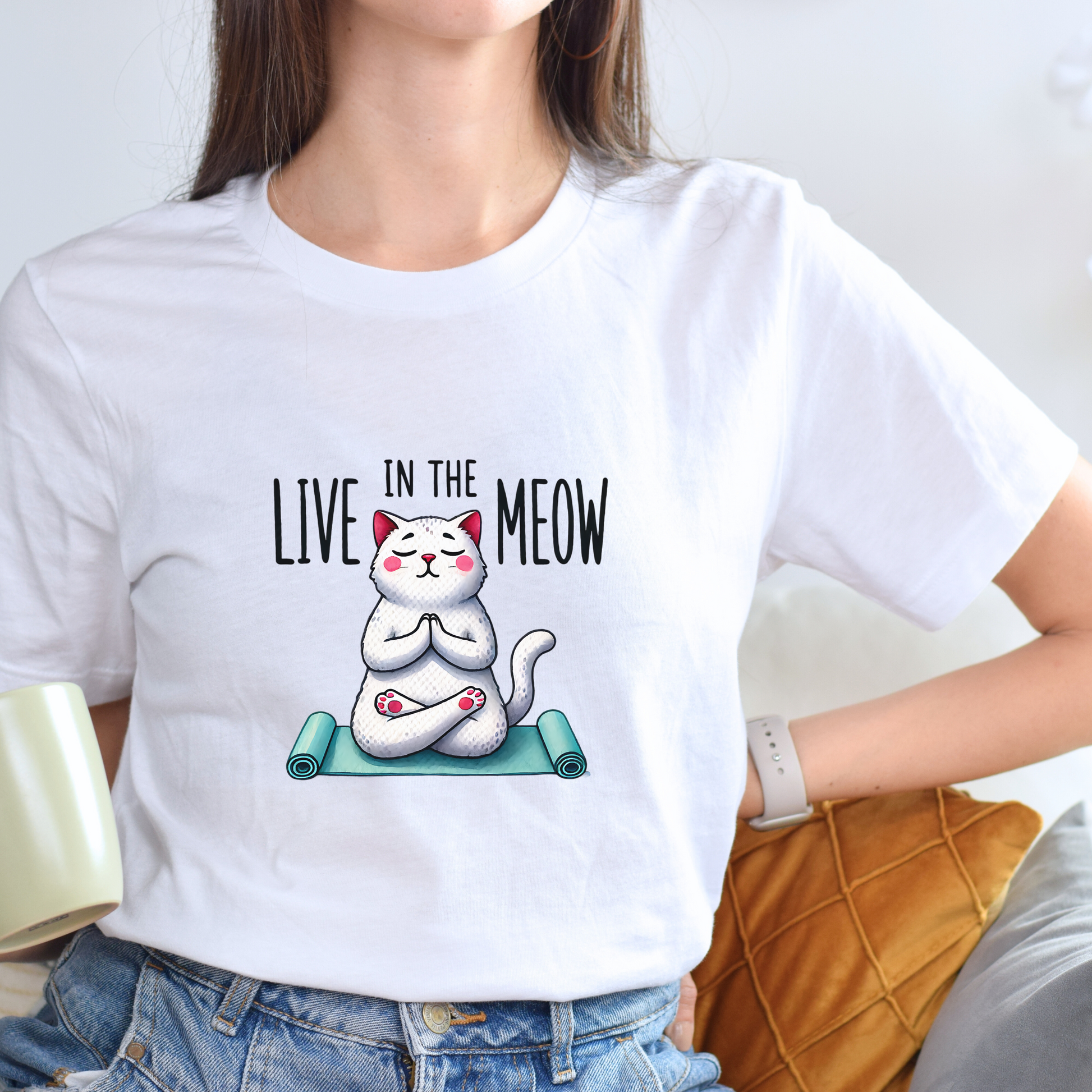 White yoga cat tee