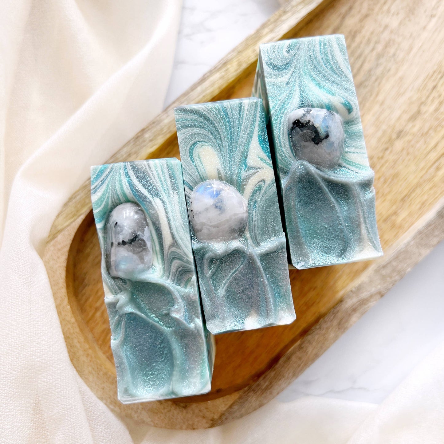 soap with moonstone crystals