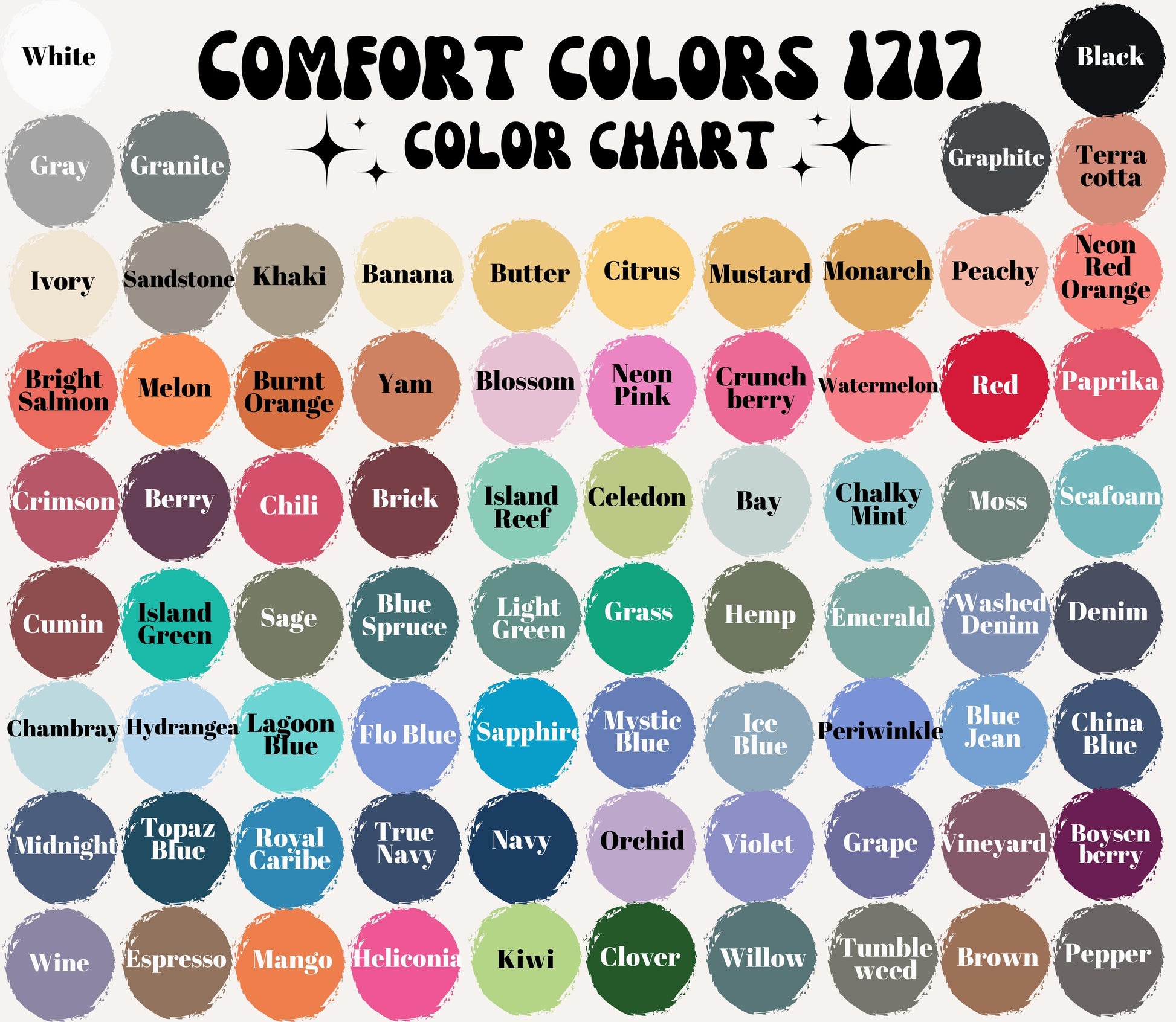 Comfort colors color chart for Leo shirt