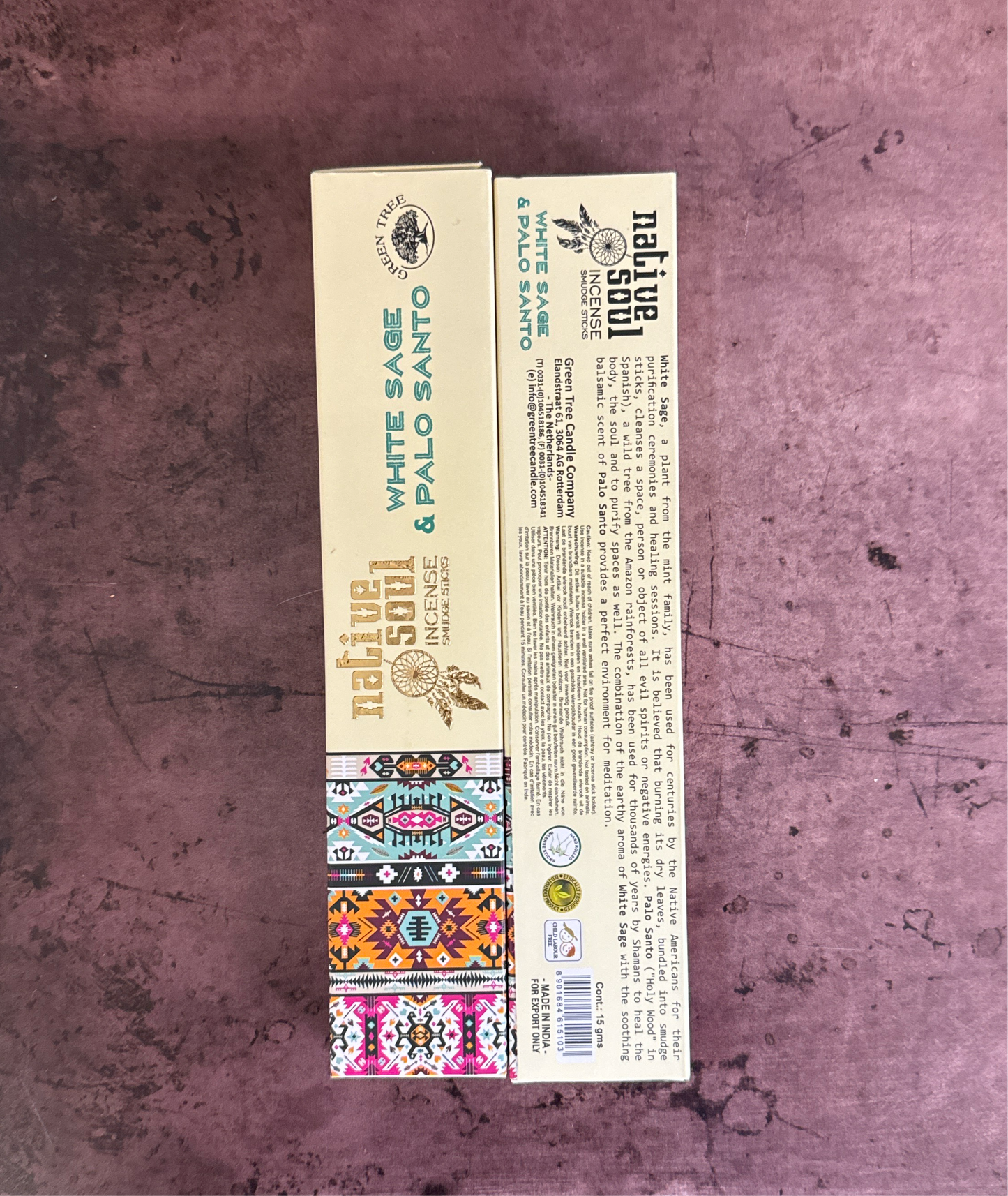 Native Soul White Sage & Palo Santo Incense Front & Back package