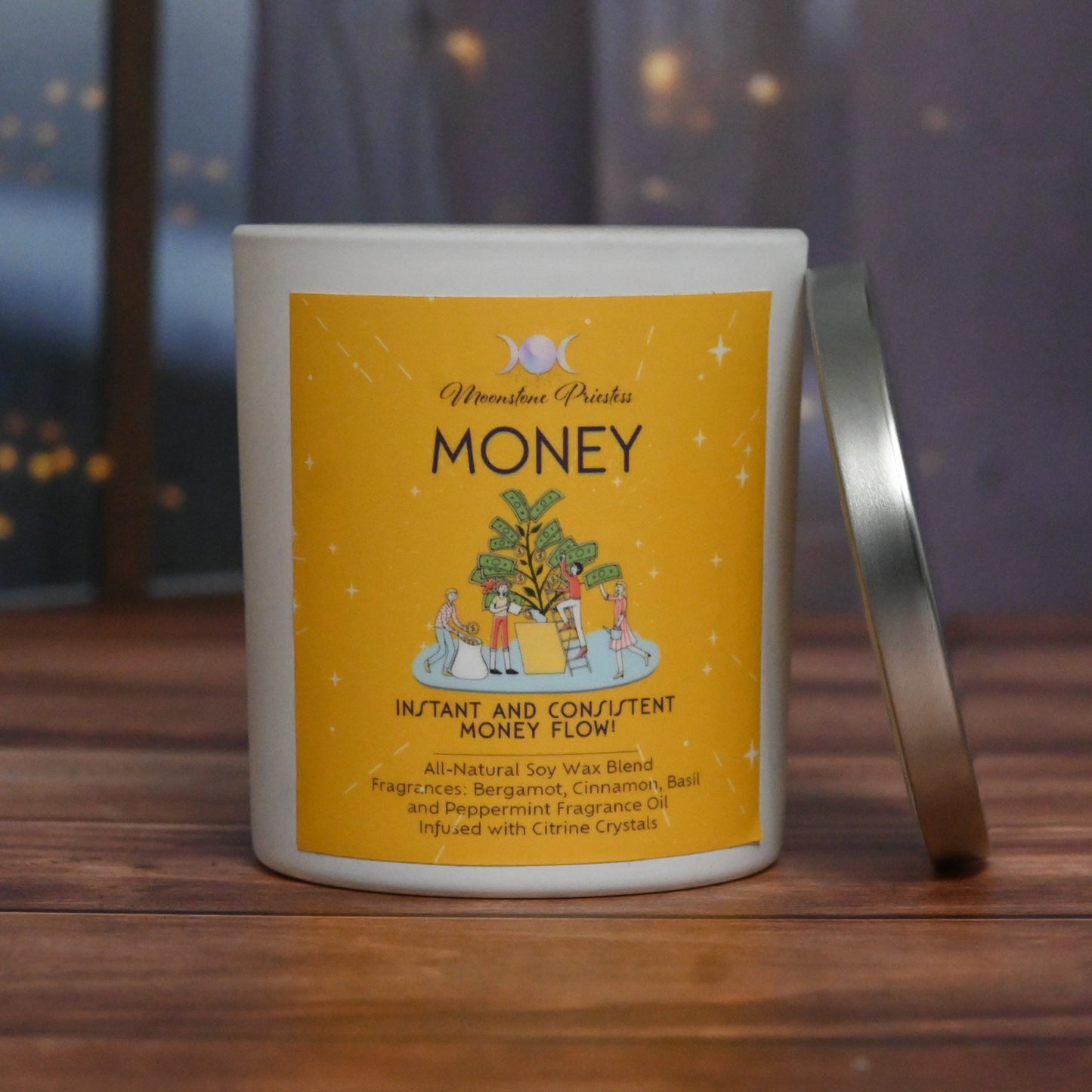 Money Candle with Citrine Crystals For Prosperity