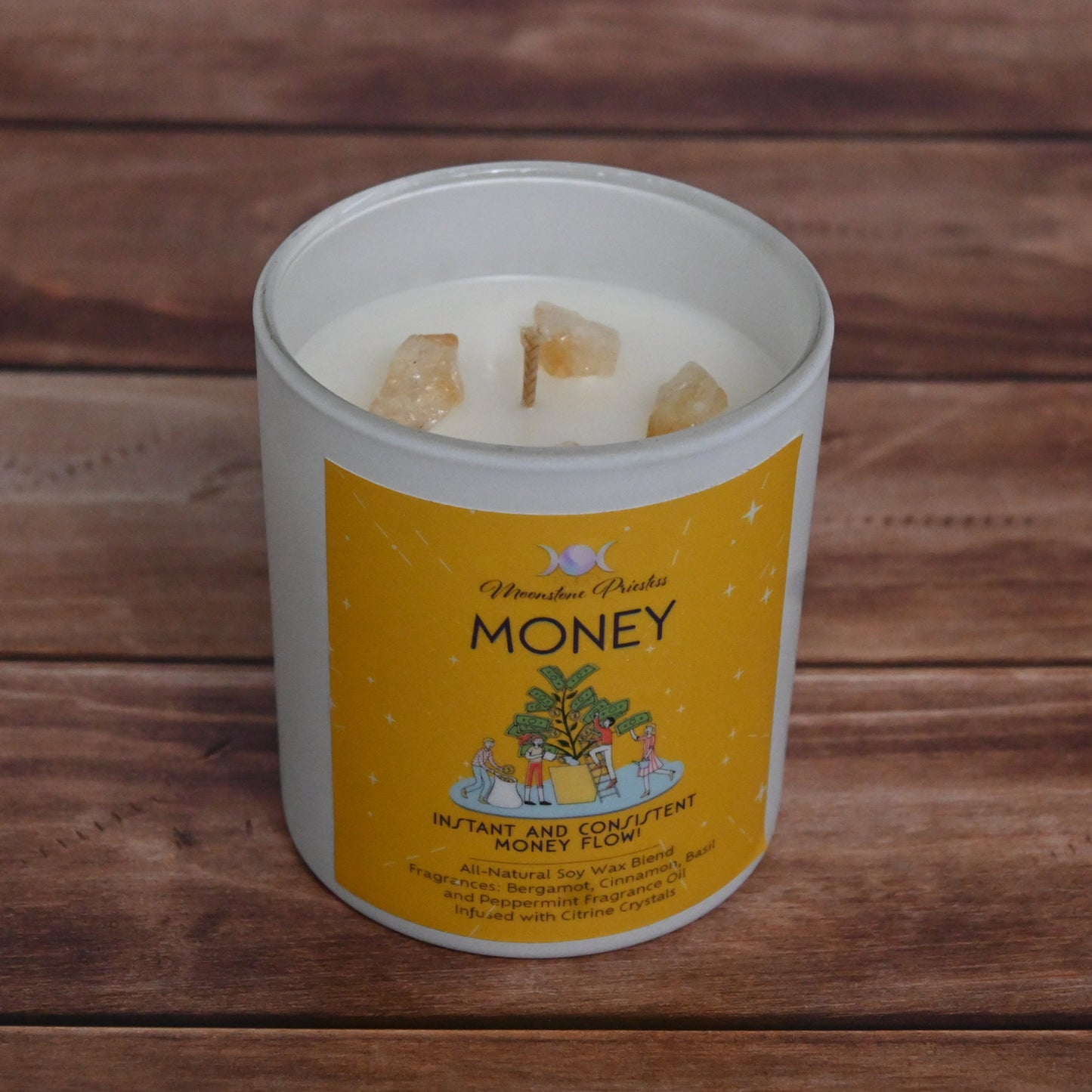 Money Candle with Citrine Crystals For Prosperity