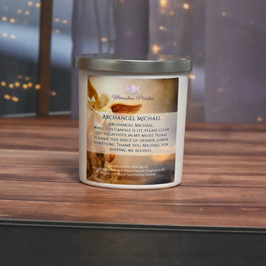 Archangel Michael Candle with Black Tourmaline Crystals 8oz Protection Candle