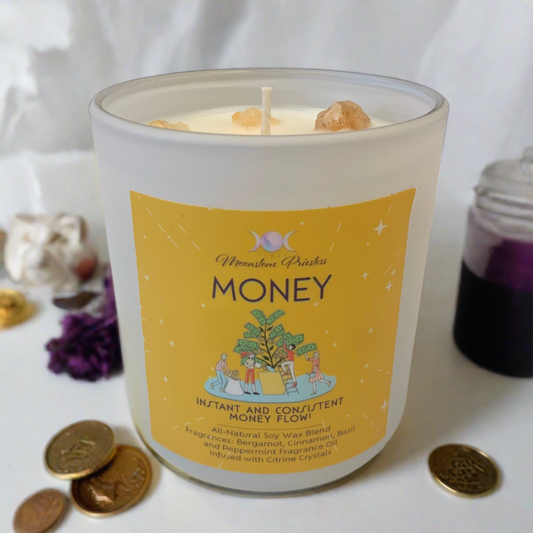Money Candle with Citrine Crystals