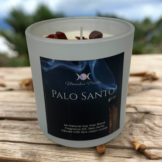 Palo Santo Candle with Red Jasper Crystals
