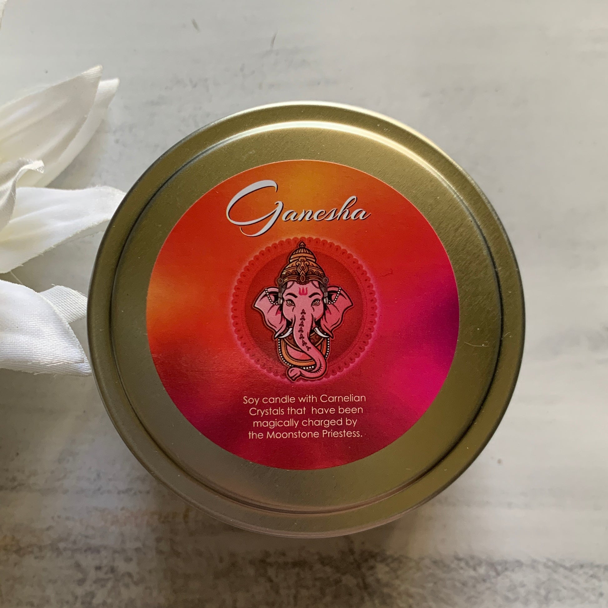 Ganesh Obstacle Remover Candle with Carnelian Crystals