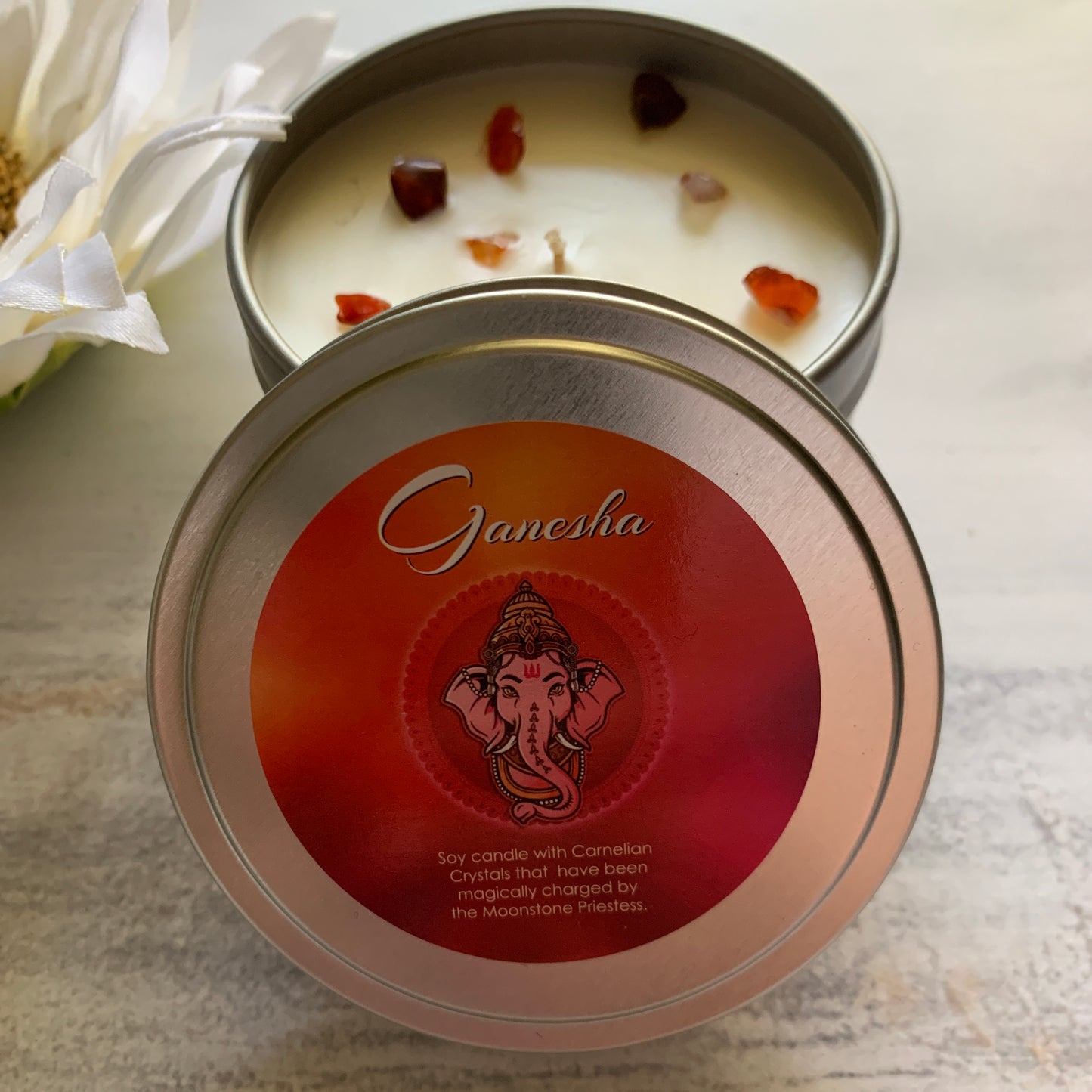 Ganesh Obstacle Remover Candle with Carnelian Crystals