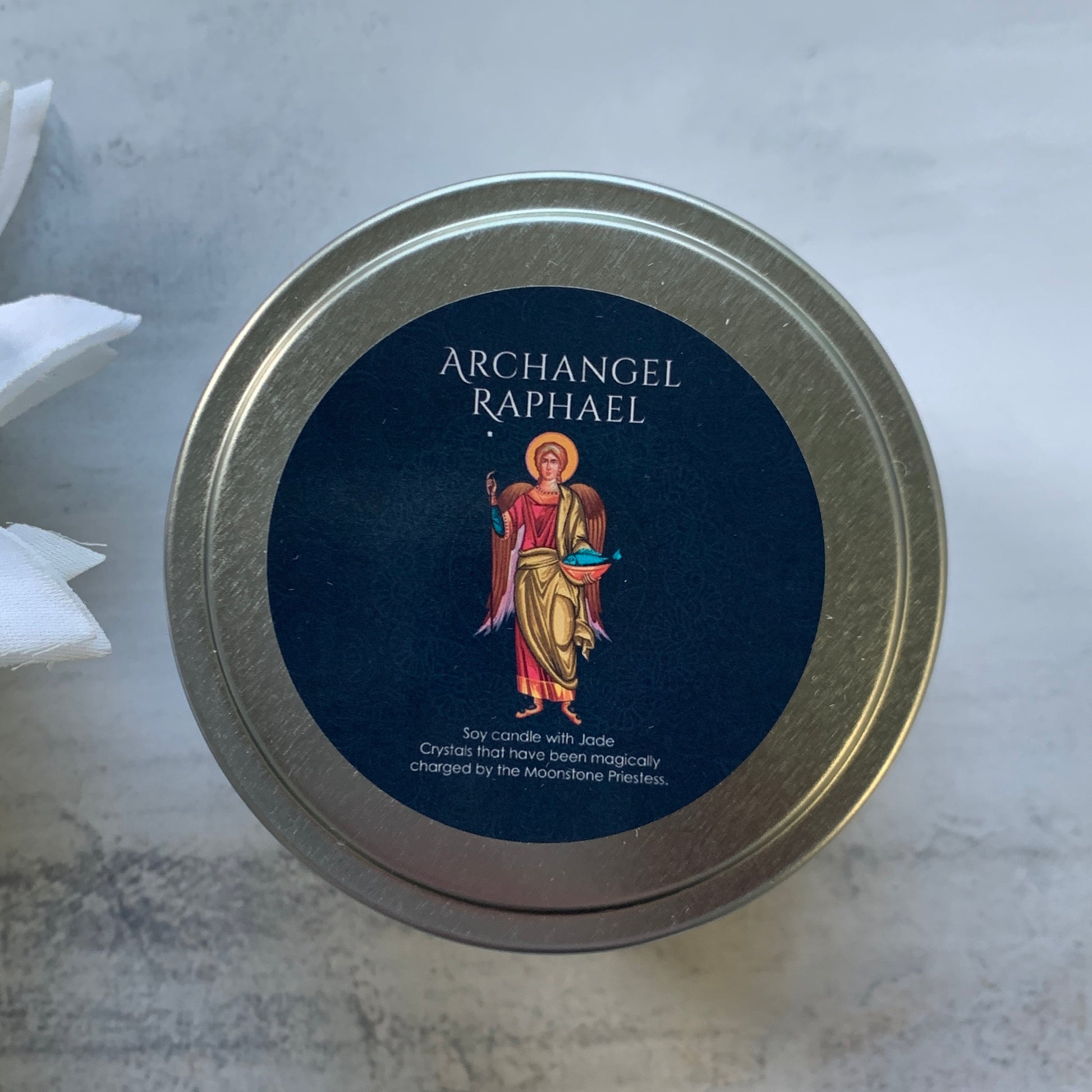 Archangel Raphael Healing Candle with Jade Crystals