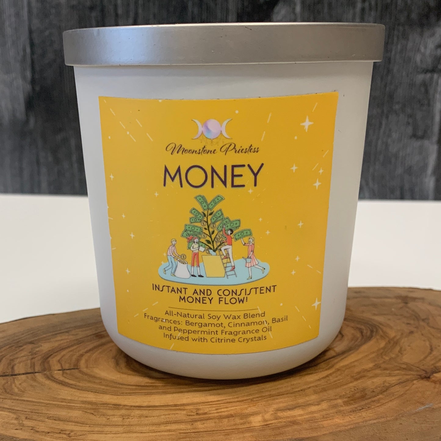 Money Candle with Citrine Crystals
