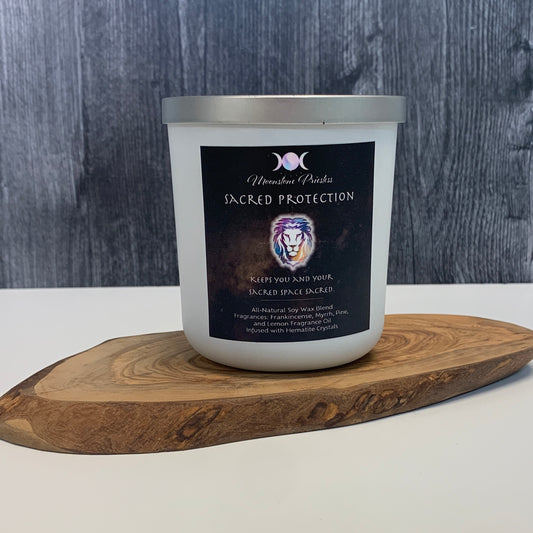 Sacred Protection Candle with Hematite Crystals