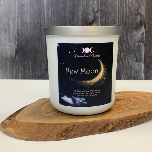 New Moon Candle with Selenite Crystals