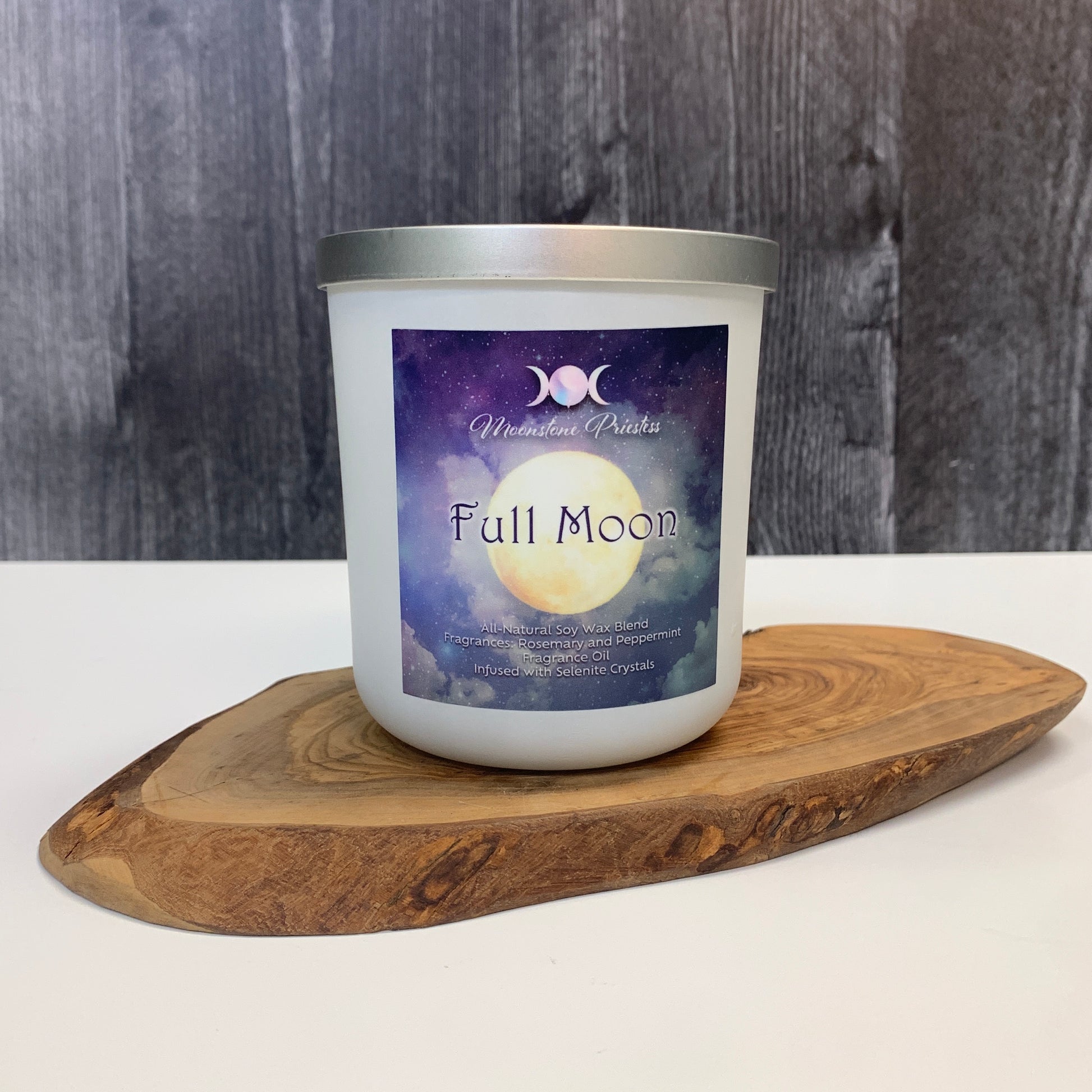 Full Moon Candle with Selenite Crystals