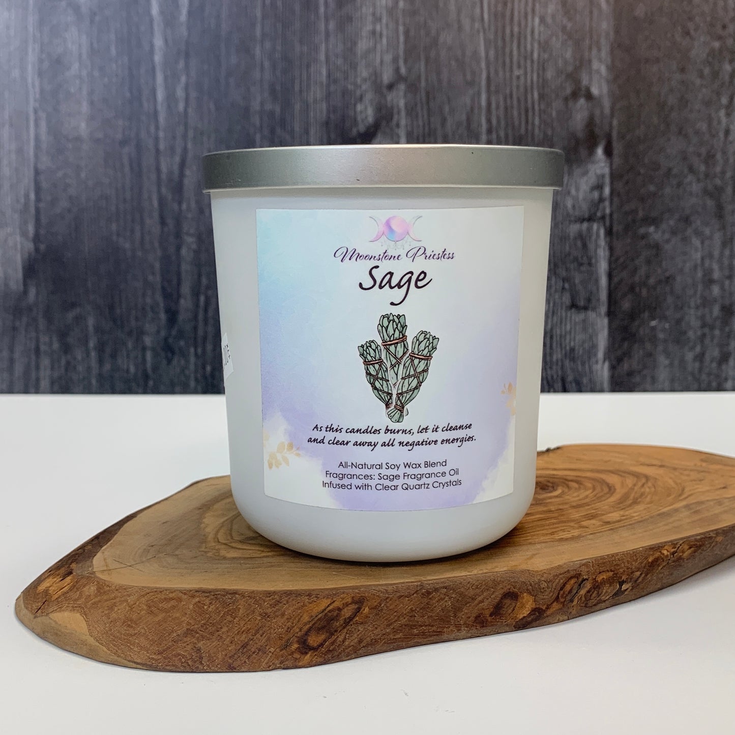 Sage Candle with Clear Quartz Crystals