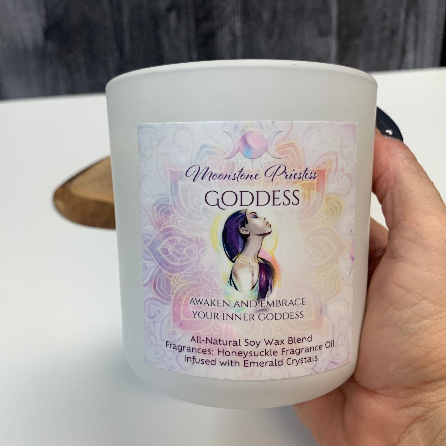 Goddess Candle with Emerald Crystals