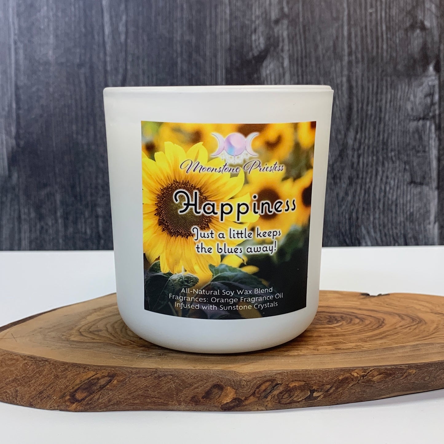 Happiness Candle with Sunstone Crystals