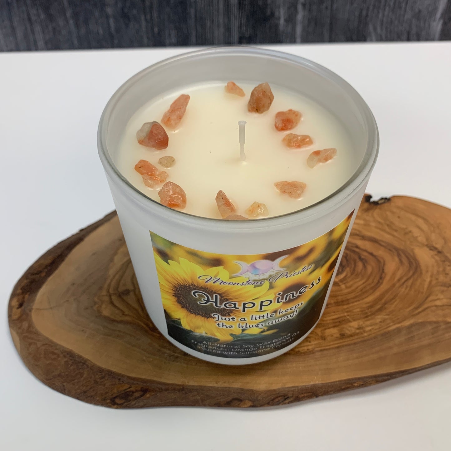 Happiness Candle with Sunstone Crystals