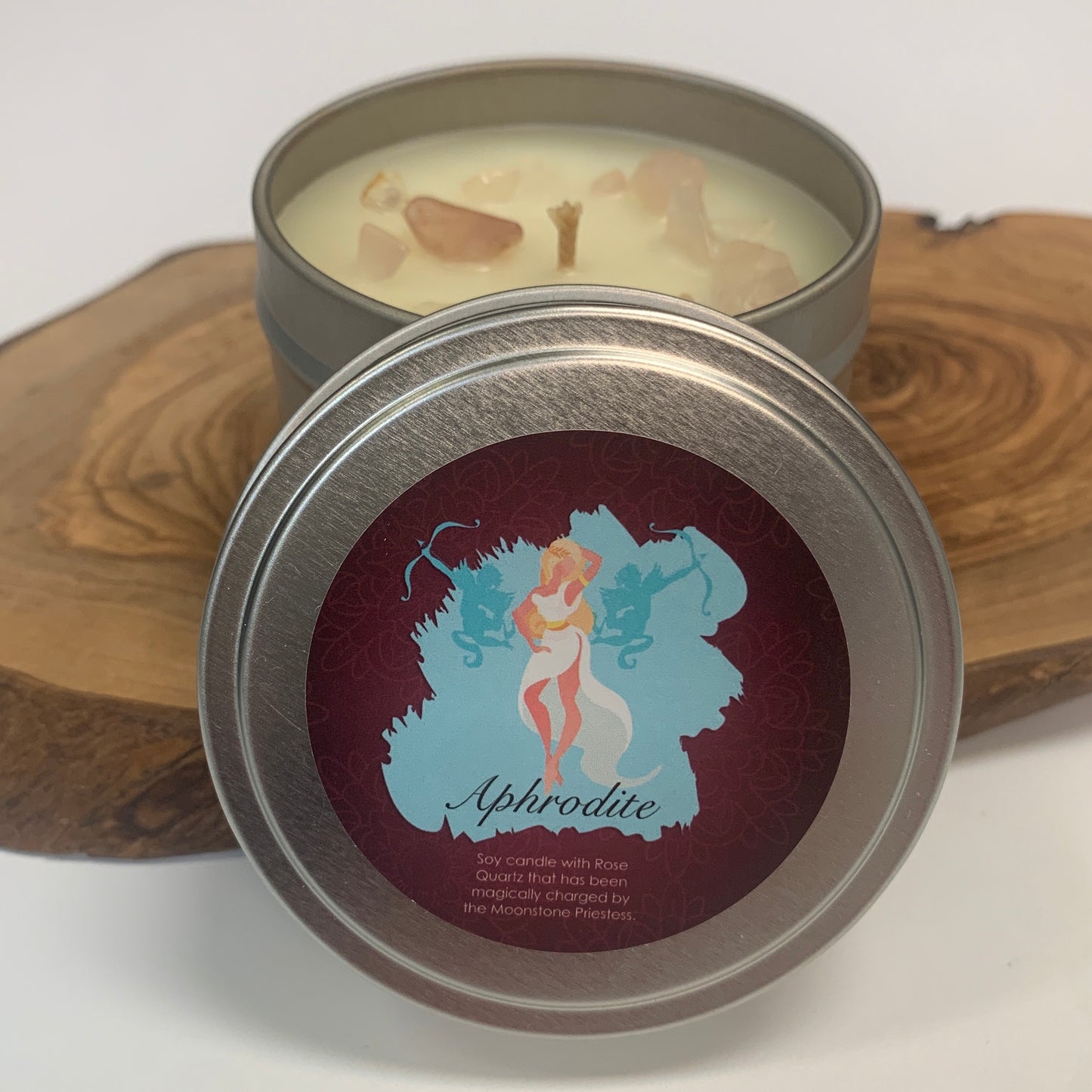 Aphrodite Candle with Rose Quartz Travel Tin