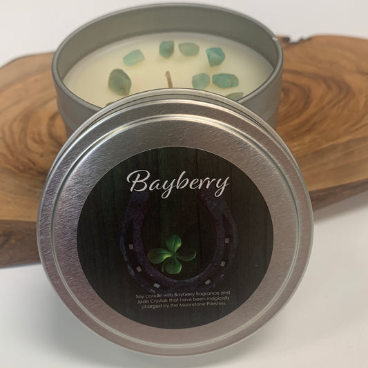 Bayberry Candle with Amazonite Crystals Travel Tin