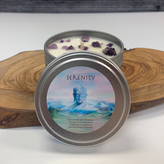 Serenity Candle with Amethyst Crystals Travel Tin