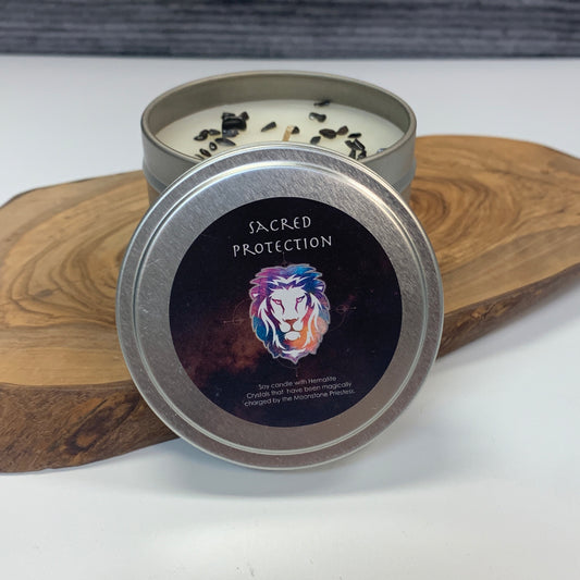 Sacred Protection Candle with Hematite Travel Tin