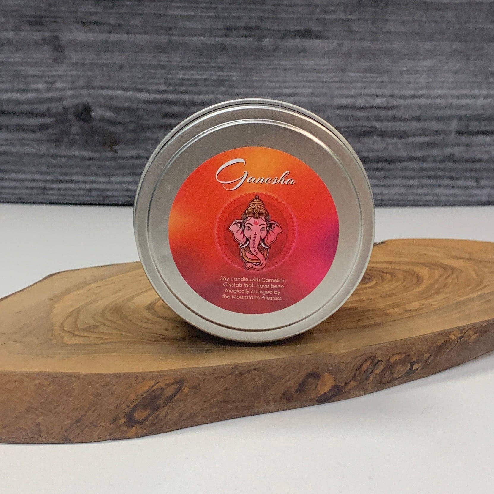 Ganesh Candle with Carnelian Crystals Travel Tin