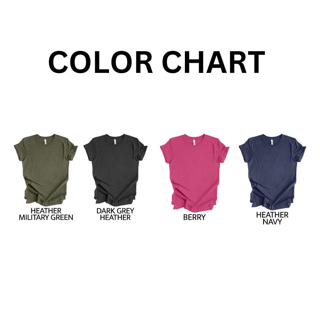 color chart for shirts in bella canva for namaste shirt