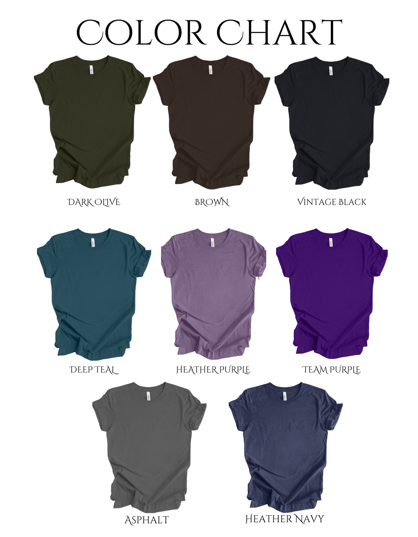 Color chart for Spiritual Gangsta t-shirt