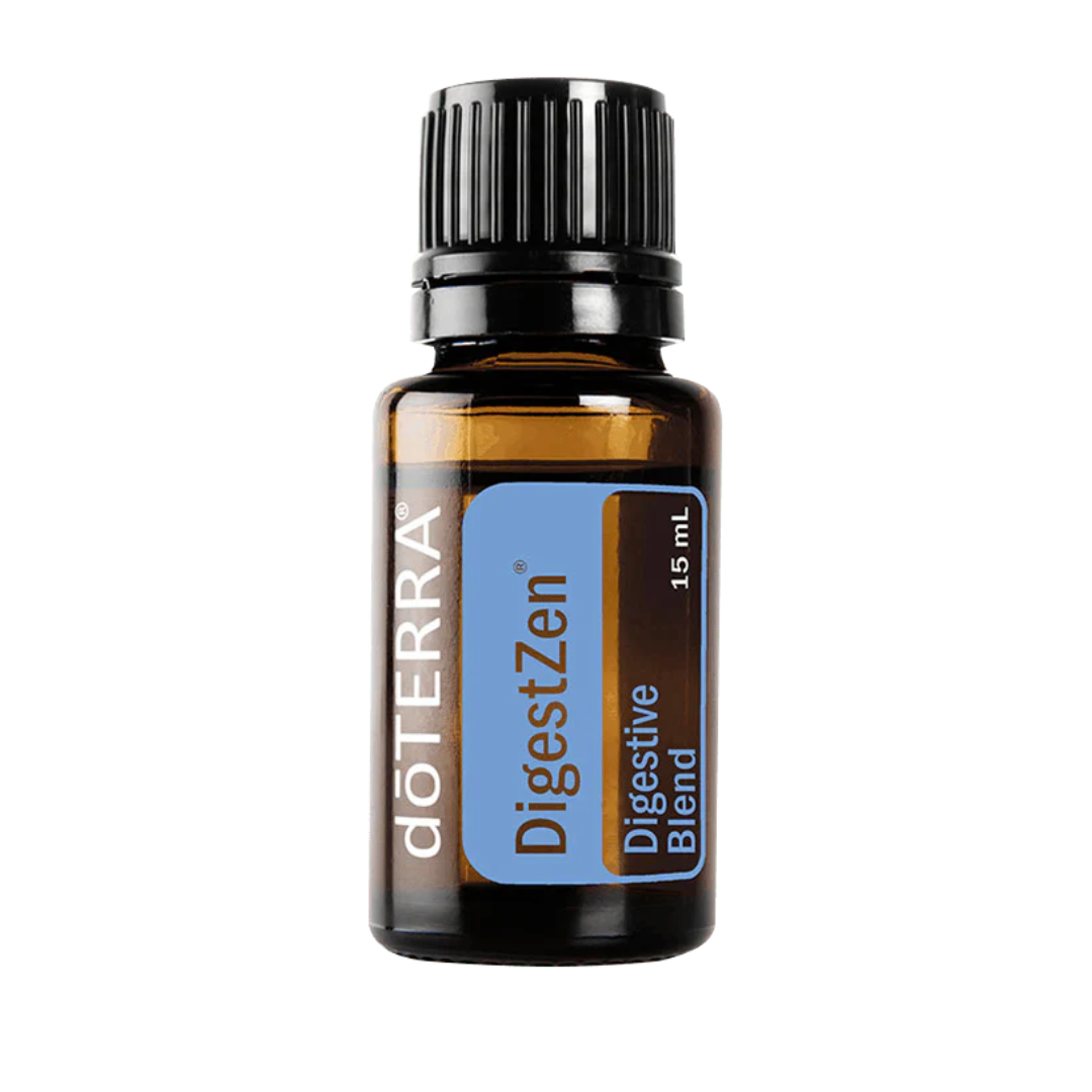 doTERRA DigestZen essential oil bottle on a white background