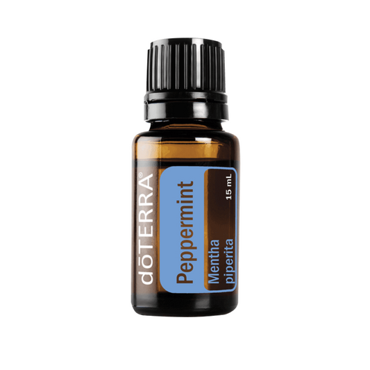 doTERRA Peppermint essential oil bottle on a white background