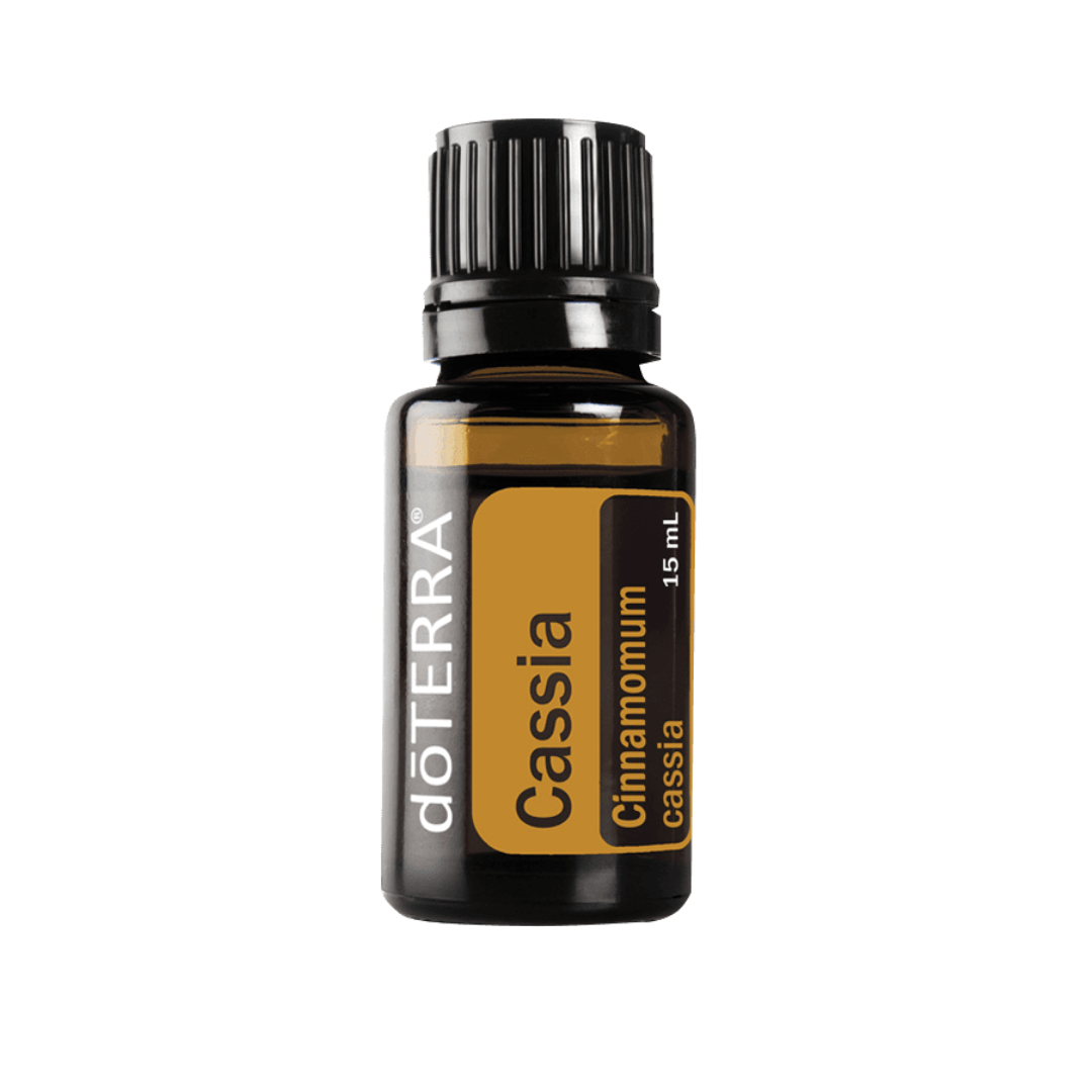 doTERRA Cassia cinnamon essential oil bottle on a white background