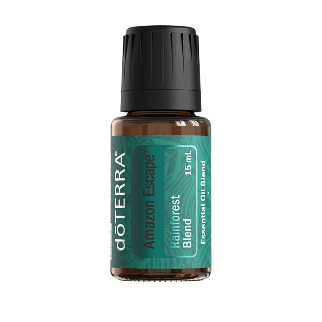 doTERRA Amazon Escape essential oil blend bottle on a white background