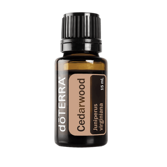 doTERRA Cedarwood essential oil bottle on a white background