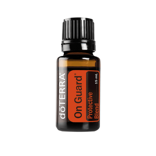 doTERRA On Guard Protective Blend essential oil bottle on a white background