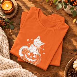 "A Little Purractical Magic" Cat Tee — Pumpkin Kitten Halloween Shirt - The Mystical Moon