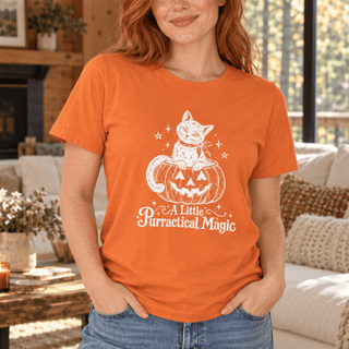 "A Little Purractical Magic" Cat Tee — Pumpkin Kitten Halloween Shirt - The Mystical Moon