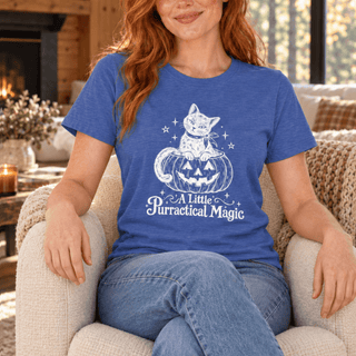 "A Little Purractical Magic" Cat Tee — Pumpkin Kitten Halloween Shirt - The Mystical Moon