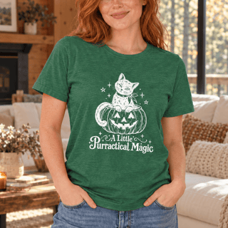 "A Little Purractical Magic" Cat Tee — Pumpkin Kitten Halloween Shirt - The Mystical Moon