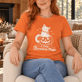 "A Little Purractical Magic" Cat Tee — Pumpkin Kitten Halloween Shirt - The Mystical Moon