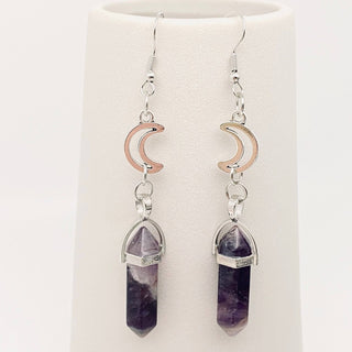 Amethyst Natural Stone Pendant Moon Earrings - MS/CS - The Mystical Moon