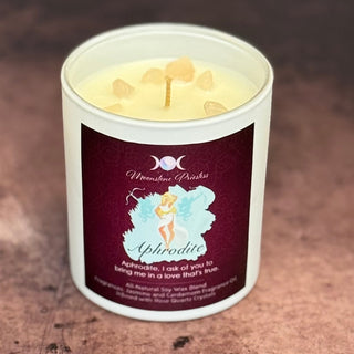 Aphrodite Candle with Rose Quartz Crystals 8oz - The Mystical Moon Online Store