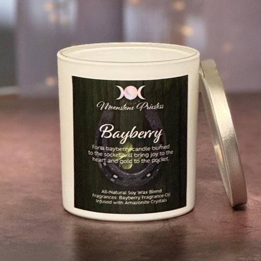 Bayberry Candle with Amazonite 8oz - The Mystical Moon Online Store