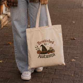 Bewitched by Autumn Canvas Tote – Fall Witch Pumpkin Coffee Shopper - The Mystical Moon