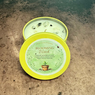 Blooming Witch Candle with Moonstone and Seeds - The Mystical Moon Online Store